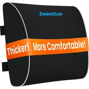 Lumbar Support Pillow for Office Chair, Car & Gaming Chair, Ergonomic Memory Foam Cushion for Back Comfort, Zoned Back Support, Double Adjustable Straps, Breathable Washable Cover, Black (Large)