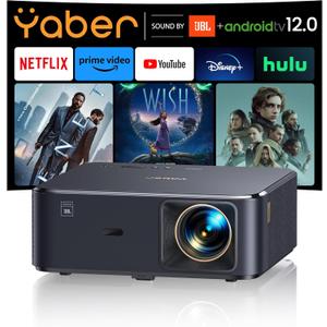 Projector 4K with Google TV, YABER K2s WiFi 6 Bluetooth Projector, Sound by JBL, Dolby Audio, Auto Focus & Keystone,Native 1080P 4K Supported Outdoor Movie Projector with Netflix 7000+ Apps (Standard, Black)
