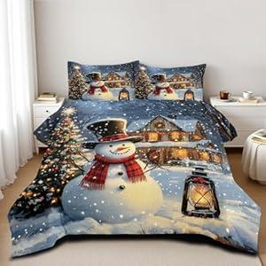CCoutueChen Christmas Comforter Set Queen Christmas Theme Cute Snowman Bedding Set Xmas Holiday Decor Comforters Soft Down Alternative Comforter Sets for Kids Boys Girls