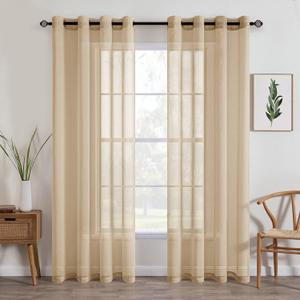 MIULEE Beige Khaki Sheer Curtains Linen Textured Panels 54X84 Inches | 2 Panels, Grommet Top, Elegant Window Treatment, Voile Drapes for Bedroom Living Room, Beige