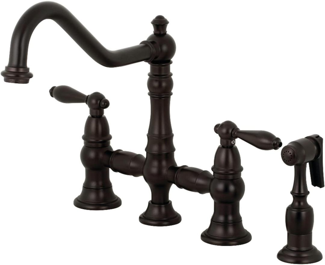 Kingston Brass KS3275ALBS Restoration Kitchen Faucet With Side Sprayer, 9-7/ 16 Inch in Spout Reach, Oil Rubbed Bronze