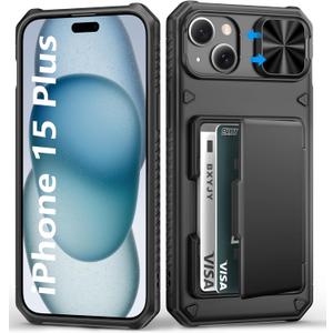 BXYJY for iPhone 15 Plus & 14 Plus Wallet Case, Built-in Card Holder(4-5 Cards), Slide Camera Cover, Military Drop & RFID Protection, Heavy Duty Women Men Phone Cases for iPhone 15 Plus/ 14 Plus, Black