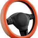 PIC AUTO Steering Wheel Cover, Glitter Gel Particles & Orange Luxury Leather Car Steering Cover, Universal Fit 14.5"-15.5" Anti-Slip Car Wheels Cover for Girls & Women