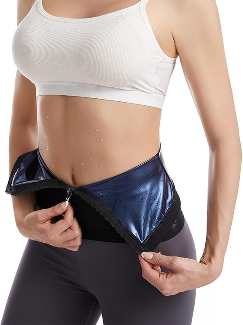 CIATBYYJ Sweat Waist Trainer for Women, Sauna Suit Waist Trimmer with Zipper for Stomach Belly Thermo Slimming Belt Workout(3XL) Black