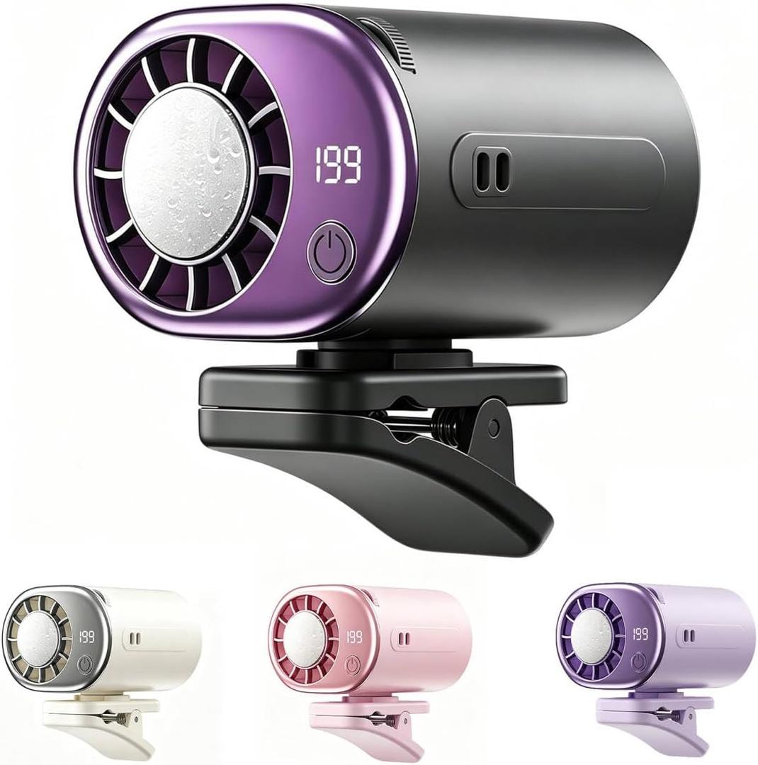 Clip On Fan with Led Display, Portable Ac for Car, 16°C Cooling System, 360° Rotation & 199 Speeds Adjustable Mini Car Fan, Car Air Conditioner, Personal Fan for Vehicle, Office, Outdoor Use (Black)