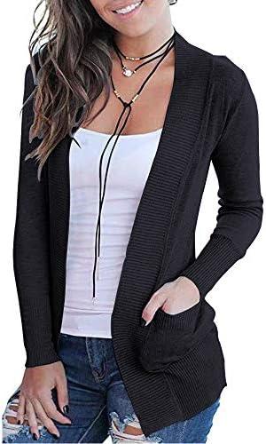 VOIANLIMO Women's Open Front Casual Long Sleeve Knit Classic Sweaters Cardigan with Pockets, Small