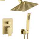 Bathtub Shower Faucet set with 10 Inch Shower Head and Handheld Shower System (Shower Head & Handheld, Brushed Gold)