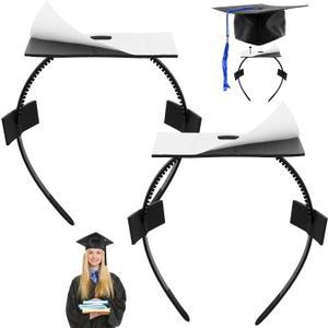 2 Pack Graduation Cap Headband, Grad Cap Hairband Insert for Perfect Graduation Hat Headband, Gift for Graduates Students Accessories Black