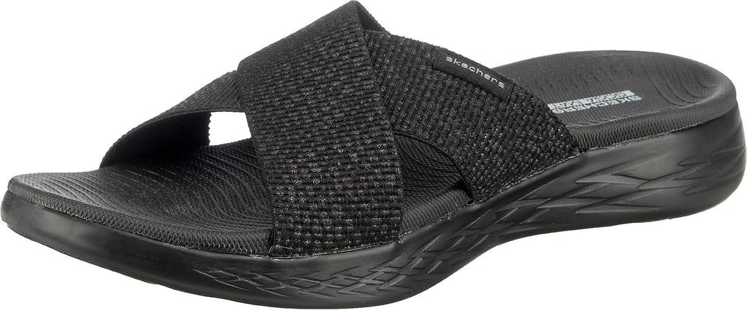 Skechers Women's On-the-go 600 - Glistening Metallic Mesh Slide Sandals (Black), Size 6