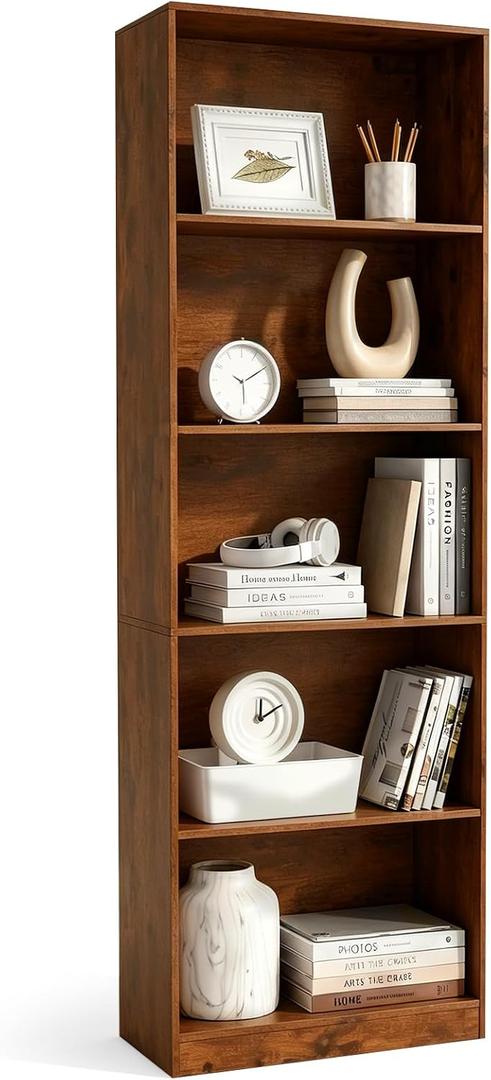 5-Tier Open Bookshelf, Premiun Wooden Storage Shelf Organizer Rack with 0.47 Inch Thick Book Shelves, 70.9 Inches Tall Standing Bookcase for Study Living Room Home Office, 23.6" W x 11.02" D x 70.87" H