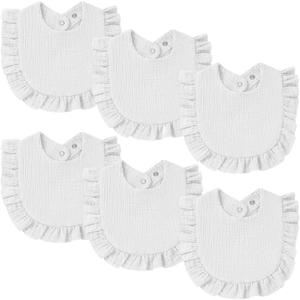 Oiomniv Muslin Baby Bibs, 6-Pack Bandana Drool Bibs Soft Cotton Adjustable Unisex Newborn, Toddler for Drooling Teething (White)