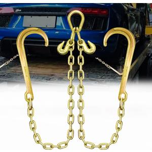 Grade 80 Chain V-Bridle | 3/8In x 2Ft Towing Chains Bridle with J Hooks and Grab Hooks | Transport Chain with 7,100LBS Safe Working Load | for Flatbed Truck Rollback Wrecker Carrier