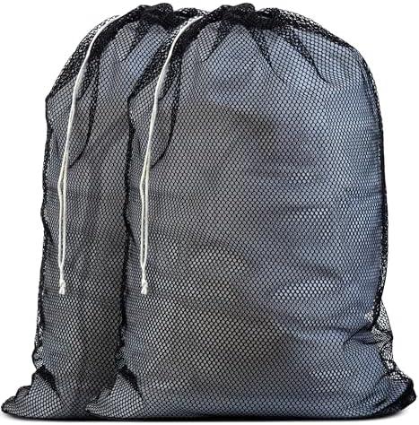 Mesh XL Laundry Bags - Pack of 2 - Large 24" x 36" - Durable, Machine Washable with Secure Drawstring Closure - Perfect for College Dorms, Laundromats, Apartments (Black)
