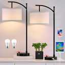 Table Lamp for Living Room Bedroom, 23.5" Table Lamps Set of 1 with USB C+A Ports, Bedside Lamps for Nightstand with Linen Lamp Shades, 1 Dimmable LED Bulbs Included, Black