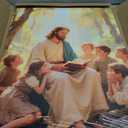 Jesus With Children Canvas Wall Art Vibrant Christian Kids Room Wall Decor Pictures Religious Jesus Teaching Children poster Print for Bedroom Church Sunday School Ready to Hang