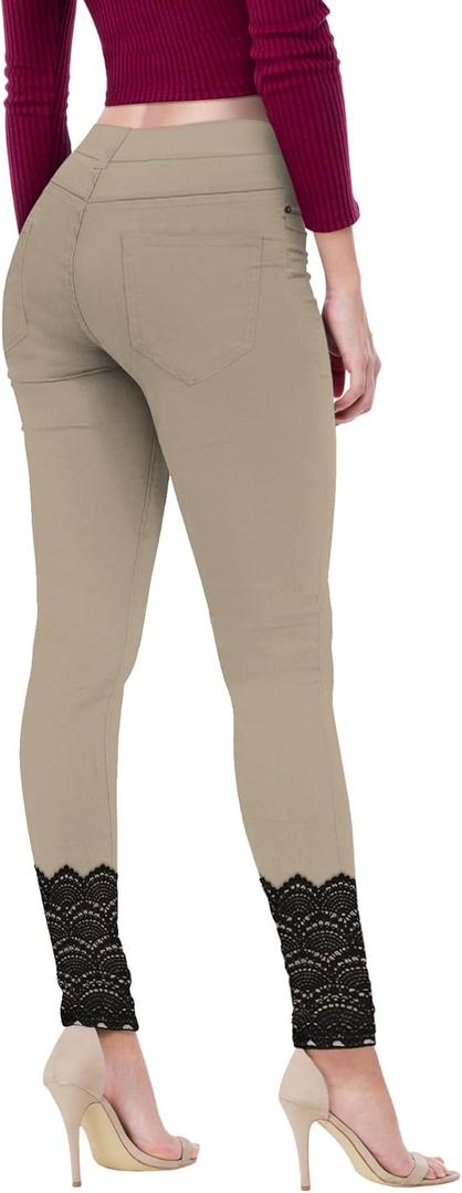 Hybrid & Company Women's Butt Lift Super Comfy Stretch Ripped Skinny Jeans (13, Lace-Khaki)