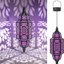 Twinkya Hanging Solar Lights Outdoor Garden Decorative Solar Lantern Waterproof Metal Moroccan Outdoor Decorations for Patio Pathway Yard Porch Backyard Garden Decor (Purple, 1 Pack)