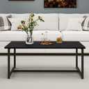 35.4" Rectangular Coffee Table for Living Room, Modern Industrial Style Coffee Table Center Table with Metal Frame for Small Space, Apartment, Office, Easy Assembly, Black, 17.7" x 35.4" x 16.5"