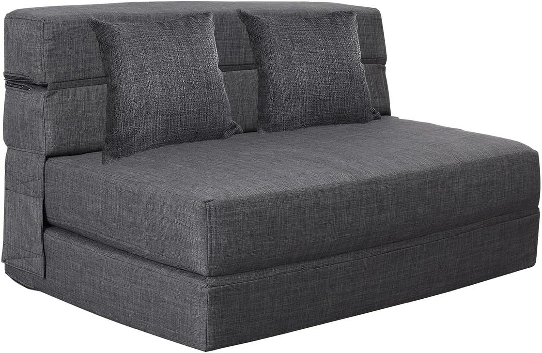 Queen Size Folding Sofa Couch Memory Foam with 2 Pillows Sleeper Chair Lazy Couch Triple Futon Convertible Guest Beds, Washable Cover,Dark Gray (Darkgray)