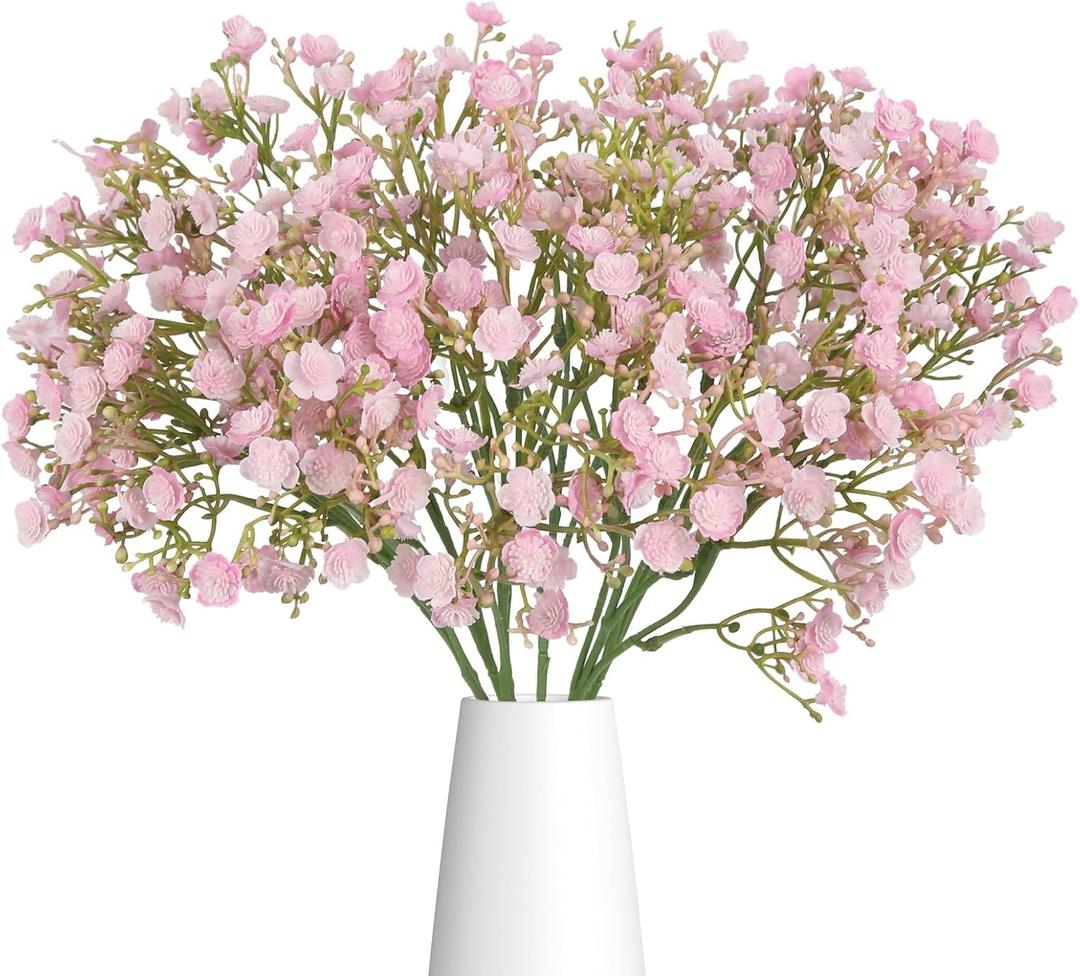 Pink Babys Breath Artificial Flowers, 5 Stems Real Touch Gypsophila Faux Flowers, 18.9" Fake Baby Breath Realistic Floral for Wedding Bouquet, Centerpieces, Home Party Decor (Light Pink)