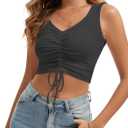 Tank Top for Women Sleeveless V Neck Ribbed Knit Crop Tops Trendy Summer Stretchy Cami Shirts (Gray, XL)