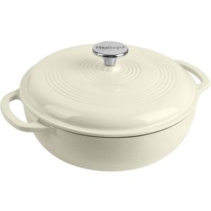 Enameled Cast Iron Dutch Oven Pot with Lid, 3 Quart Shallow Dutch Oven, Oven Safe up to 500 F, Suitable for Bread Baking, Braising, Roasting, Stews, White