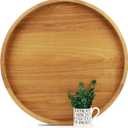 24 Inches Extra Large Round Teak Wood Ottoman Tray with Handles, Serve Tea, Coffee Classic 2 Feet Wooden Decorative Serving Tray