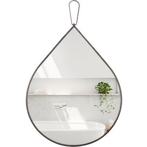 Small Decorative Teardrop Hanging Wall Droplet Mirror - Brass Metal Framed Mirror for Bathroom, Living Room, Hallway (16"L x 12"W, Bronze)