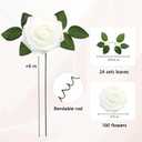 Artificial Flowers Realistic Roses, 100 pcs Real Looking Fake Roses with Stem for DIY Wedding Bouquets Centerpieces Bridal Shower Party Home Romantic Decorations (White)