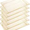 I00000 6 Pack Gold Glitter Plastic Serving Tray, 15" x 10" Crooked Food Trays, Clear Disposable Serving Platter for Parties, Weddings