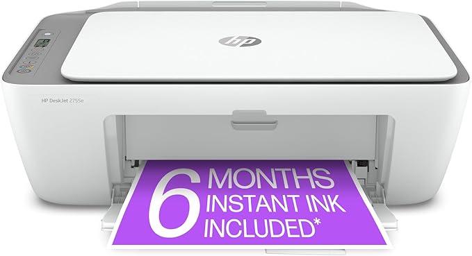 HP DeskJet 2755e Wireless Color inkjet-printer, Print, scan, copy, Easy setup, Mobile printing, Best-for home, 6 month Instant Ink trial included, white Style: 2755e