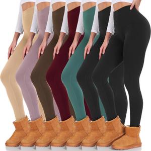 yeuG 7 Pack High Waisted Leggings for Women Tummy Control Soft Workout Yoga Pants Full Length & Capri (XX-Large-3X-Large, 02#2black, Green, Burgundy,mocha, Rosy,butter(fleece Lined))