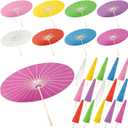 Aodaer 24 Pack Paper Umbrellas Chinese Japanese Parasol 33 Inches Paper Decorative Oiled Paper Umbrella DIY Painting Crafts for Wedding Bridal Party Decor Photography Props, 8 Colors, 33 inches/84 cm