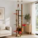 PEQULTI Floor to Ceiling Cat Tree, Height Adjustable 90.5-100.4'', Brown
Mushroom Climbing Pole For Large Cats With Cat Condo, Hammock & Sisal Scratching Posts; Measure Ceiling, Fits 230-252cm