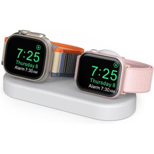 Delidigi Dual Charger Stand Holder Compatible with Apple Watch Ultra 3/2/1, SE 3/2/1, Series 11 10 9 8 7 6 5 4 (49/46/45/44/42/41/40/38mm) Silicone Double iWatch Charging Stand (Grey)