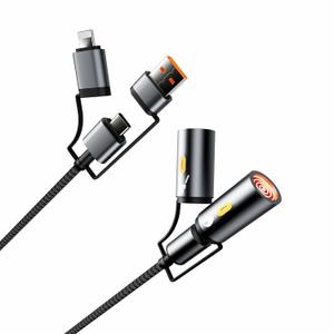 Multi Charging Cable With Flameless Lighter for Camping & Light - 4 in 1 Braided USB C Cable PD 60W Type C 4ft Fast Phone Charging Cord A/C to C/ IP Multiple Charger
