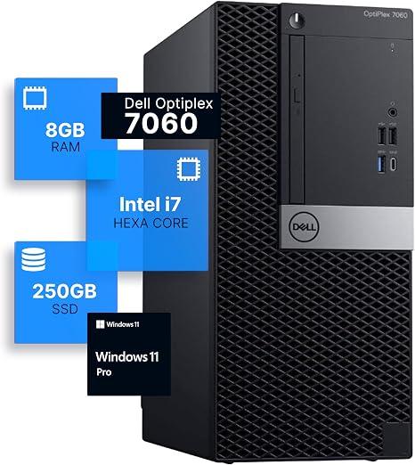 Dell Optiplex 7060 Tower Desktop Computer | Intel i7-8700 (3.4) | 8GB DDR4 RAM | 250GB SSD Solid State | Windows 11 Pro | Internal Wi-Fi 6 PCIe Adapter 