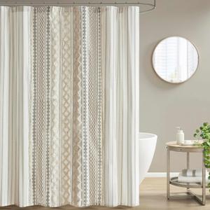 INK+IVY Imani Tufted Chenille 100% Cotton Shower Curtains Machine Washable, Modern Home Bathroom Dcor Bathtub Privacy Screen, 72" x 72", Ivory