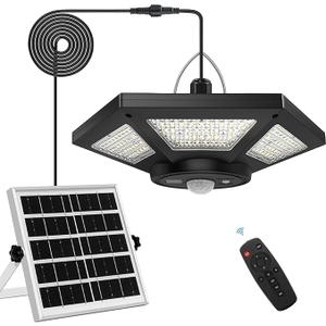 Solar Shed Light Indoor Outdoor Work in Daytime with Remote Control, 360° Lighting Waterproof Solar Indoor Lights with Motion Sensor/Timer/5 Modes for Home Garage Barn