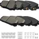 Front and Rear Ceramic Brake Pads Kits with Hardware Set, Compatible with 2014 2015 2016 2017 2018 2019 2020 2021 2022 Jeep Cherokee With Dual Piston Front Caliper (D1734, D1843)