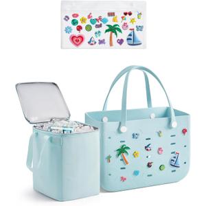 BAGSMART Beach Bag for Women, Water-resistant Rubber Tote Bag, Sandproof Vacation Essentials for Summer Swim Cruise Pool, Size: Large with cooler