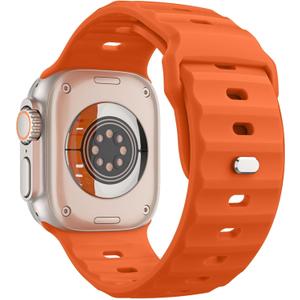 MoKo Ocean Band Compatible with Apple Watch Ultra 2 Band 49mm 46mm 45mm 44mm 42mm for Men Women, Silicone Replacement Strap Sport Wrist band for iWatch Series 10 9 8 7 6 5 4 SE Ultra 2, Orange