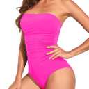 Holipick Women Tummy Control One Piece Swimsuits Strapless Bandeau Bathing Suits Slimming Halter Swimwear (XXL)