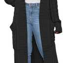Caracilia Womens Long Cardigan Sweaters 2025 Fall Open Front Coat Long Sleeve Cable Knit Maxi Outerwear Trendy Jacket Clothes (Black, L)