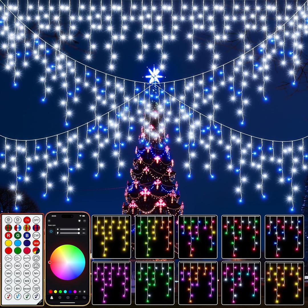 40+ Modes Smart Icicle Lights for Outside - 65.6Ft App Controlled Super Xtras 16 Million Color Changing Icicle Christmas Lights Outdoor Indoor Dimmable Timer Remote Waterproof