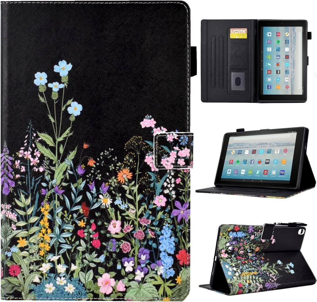 Case for Fire HD 10 Tablet (9th/7th/5th Generation, 2019/2017/2015 Release), PU Leather Folio Stand Cover Case for Fire HD 10 9th Generation/7th Generation, Auto Sleep Wake - Flowers