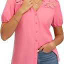 GRACE KARIN Women's 2026 Summer Casual Tops, Dressy Short Sleeve Lace Shirts, V Neck Button Down Work Blouses Outfits Shirt (M)