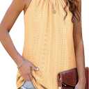 Zwurew Tank Top for Women Loose Fit High Neck Sleeveless Halter Tops Casual Pleated Eyelet Summer Flowy Cami Shirts Blouse, Small