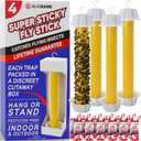 Fly Stick Sticky Fly Traps for Indoors Outdoor 4pk with 12 Ribbons. Non-Toxic Super Sticky Hanging Flies Catcher Paper Tape Strips for Home