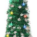 5Ft Pop Up Christmas Tree with Lights, Collapsible Pencil Tree Green, Skinny Christmas Tree Slim Xmas Tree, Artificial Tinsel Tree Foldable for Home Apartment Holiday Party Winter Decor